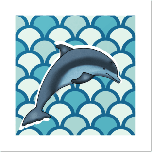 Dolphin Ocean Animal with Waves Posters and Art